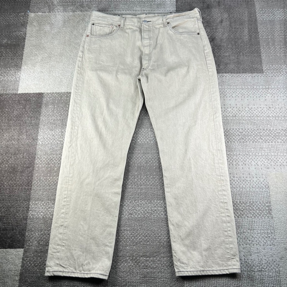 Levis 501XX Straight Fit Jeans Men 42x34 Beige Tan Cotton Denim Pants Button Fly